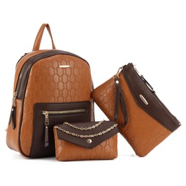 Syrads Women Backpack Purse PU Leather Backpack 3-PCS Cute Small Purse for Women Rucksack for Ladies Shoulder Bag,Brown