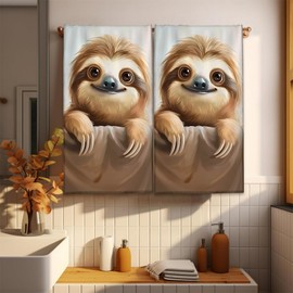 Cute Sloth Hand Towels, 2 Pack Microfiber Adorable Animal Towel Set for Kitchen Bath Spa Sport Gym Yoga, 14.5"×28", Absorbent Decoration Handtowels, Gifts for Women Girls Nature Lovers