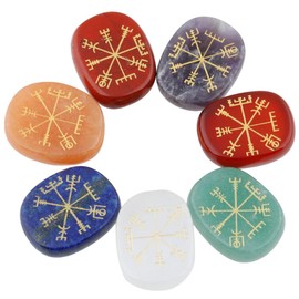 mookaitedecor Chakra Stones Set Engraved Polished Reiki Chakras Healing Stones Palm Stones for Reiki Balancing