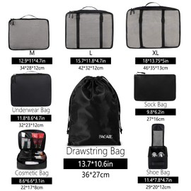 BAGAIL 8 Set Packing Cubes Luggage Packing Organizers for Travel Accessories (Jet Black)