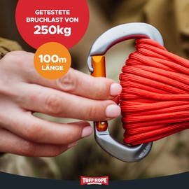 TUFF ROPE® Paracord 550 (Nylon) - 4 mm - The Strong Rope - Tear-Resistant & Durable - 7 Core Threads - Multi-Purpose Rope for Outdoor, Home and Garden in Premium Quality (Black, 100)