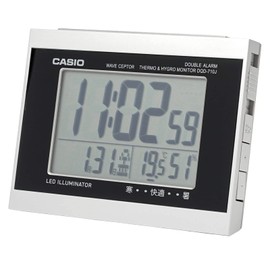 Casio DQD-710J-8JF9.1 x 11.7 x 6.8 cm Alarm Clock, Radio-controlled Digital Double Alarm, Temperature Humidity Calendar Display, Silver