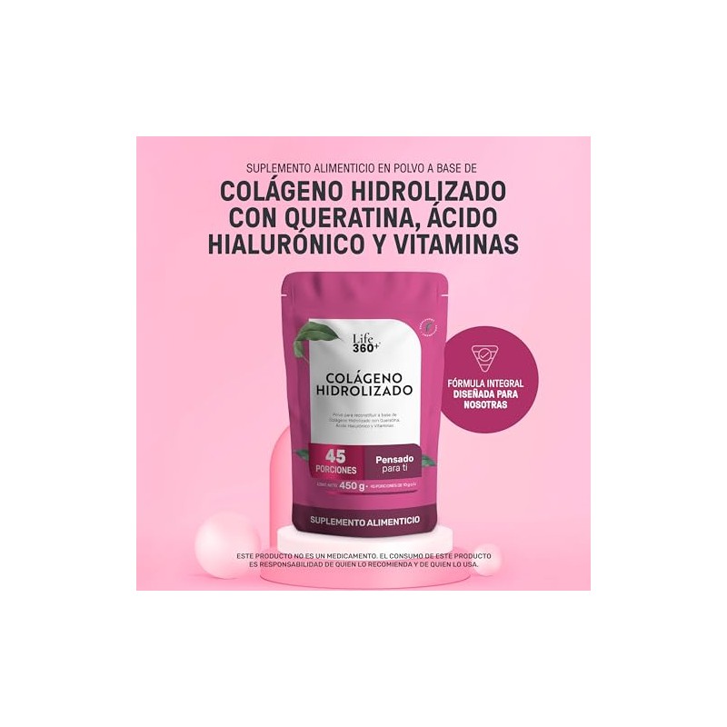 Life 360 Collagen Blend 450 Colágeno Hidrolizado Queratina Ácido Hialurónico