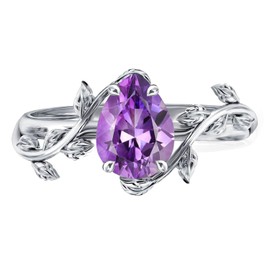 Wasee Natural Moss Agate Ring And Pear Shaped Birthstone Ring 925 Sterling Silver Leaf Birthday Engagement Wedding Promise Ring Jewelry Gift for Women, 9, Gemstone, Created Amethyst