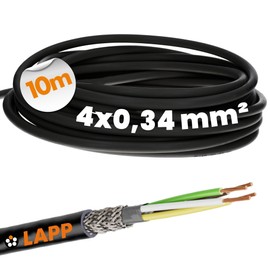 10 m Lapp 1030497 LiYCY Shielded Control Cable 4 x 0.34 mm² I UV-Resistant I Signal Cable 4 Core I Data Cable for Outdoor Use I Soldering Cable I Connection Cable LED black