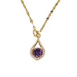 AXIOM Gold Amethyst Teardrop Pendant Necklace for Women, Girlfriend, Wife, Birthday, Anniversary, Mothers Day, Weddings, Special Occasions - Present for Women, Females, Girls, Teens. Real 18K Gold-Filled Purple Gemstone Necklace with Cubic Zirconia for M