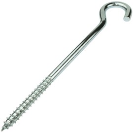 AERZETIX C57997 Set of 5 Screw Hooks Curved for Screwing in Diameter 8 x 120 mm in Form C Open Hook with Self-Tapping Screw Made of Galvanised Steel Colour Silver