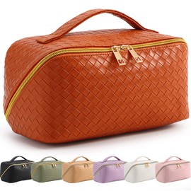 Bestash Women's Travel Cosmetic Bag with Large, Portable Travel Make Up Bag, Waterproof Makeup Bag, Toiletry Bag with Divider Bag Organiser, orange, Makeup Bag