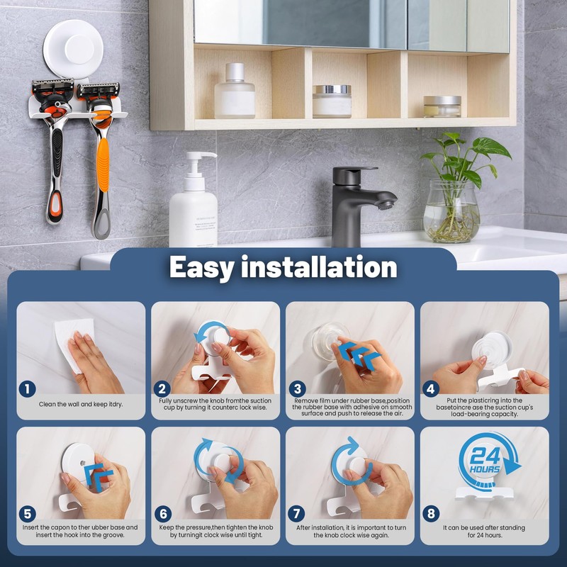 No-Drill Suction Cup Razor and Shaver Holder, Stainless Steel Shower