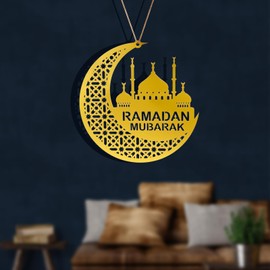 20×20cm Ramadan Decorations,Acrylic Eid Mubarak Decorations for Home with Rope And Hook,Ramadan Mubarak Hanging Decoration Eid Ornaments for Islamic Muslim Party (Gold)