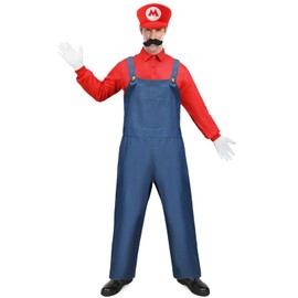 Velmawig Velmawig Super Brothers Klempner Kostüm Herren Erwachsene Karneval Kostüm Cosplay Overall Hemd Faschingskostüm mit Mütze Bart Handschuhe Held VL003-L