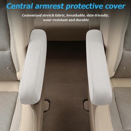 AUCELI 2 Pcs Car Front Seat Armrest Covers, Cloth Fabric Armrest Protectors, Direct Replacement Center Console Lid Armrest Cover Skin, Universal Accessories for Car, SUV, Truck and Van (White)
