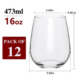 Datttcc 12 pack Stemless Wine Glasses,wine glasses set of 12,16oz wine glass For High-end Banquet, Large Wine Glasses,Party, Bar,Wedding,Ideal Wine Accessories Gift
