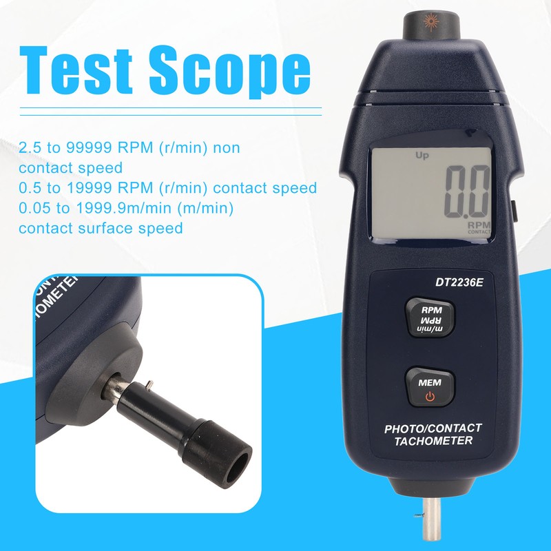 Digital Tachometer Handheld White Backlit Auto Data Save Non Contact