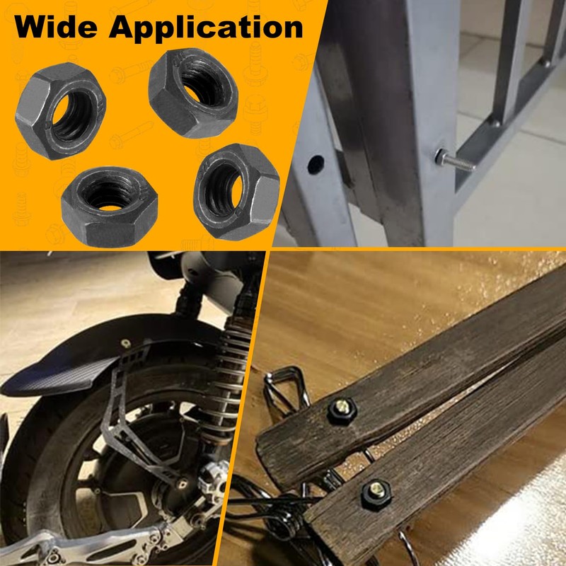 100pcs M5-0.8 Hex Nuts, Carbon Steel, Black Oxide, M5 x