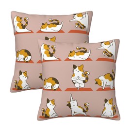 Fenmshairy Set of 2 Cat Yoga Throw Pillow Covers 18 X 18 Inches, Cat Animal Decorative Cushion Covers Cases for Sofa Couch Bedroom Car Yoga