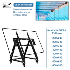 Duiliuu Low Height Mobile TV Stand, Low TV Stand with Wheel for 26-65 inch TV, Hight Adjustable, 36° -68° Adjustable Viewing Angle,Max 50KG, Vesa 600×500, Confidence Monitor Stand