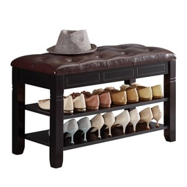 ZIRKOOON Shoe Storage Bench, Entryway Shoe Rack with Fiberleather Seat 2-Tier Lift Top Organizer Wooden Shoe Bench for Entryway Hallway Living Room (Black 31.5x13.8x18.9'')