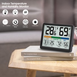 Humidity and Temperature Monitor - AIMILAR Digital Indoor Thermometer with High Low History, °F / °C Selectable, Easy to Use, Calibrate-able, Magnetic Option and Clear Display