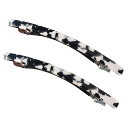 2 Pack Long Slim Curved Shiny French Barrettes Tortoise Shell Clips for Thick Hair Metal Spring Clips Barrette Ponytail Hair Grip No Slip Workouts Hairpins Chic Styling (Black and White)
