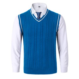 AIEOE Men's V-Neck Knitted Vest Elegant Sleeveless Pullover Regular Fit Leisure Business Vest Cable Knit for Men - EU S-XXL = (Aisa L-4XL), blue