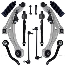 AUQDD 10Pc Front End Suspension Kit Fit For 2007-2012 Ni-ssan Altima, 2 Lower Control Arm w/Ball Joint 2 Sway Bar Link 4 Outer Inner Tie Rod End (# K620195 K620196 K750783 EV800356 ES800357 ES800358)