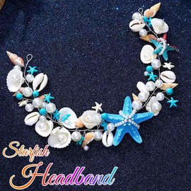 Yean Seashell Wedding Headband Mermaid Starfish Hair Vine Pearl Beach Hair Accessories for Women