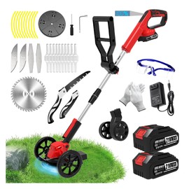 Electric Cordless Weed Wacker Eater Battery Powered Weed Trimmer with 2 21V/2.0Ah Battery Operated & Charger & Wheels & 5 Types Blades, No-String Brush Cutter/Lawn Edger/Grass Trimmer for Garden Yard
