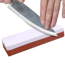 Synra Whetstone Kitchen Knife Sharpening Stone, 8-Inches, Hatchet, Knife, and Axe Sharpener for Home, Field, and Shop, Sharpening Tool with Red Non-Slip Plastic Base, Supports Fine & Coarse Grinding