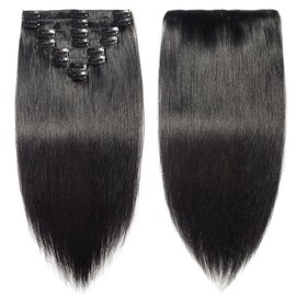 Elailite Human Hair Extensions Clip In Real Hair Remy Natural Hair - 8 Pieces Standard Weft Full Head Straight - #1 Jet Black - 20 Inch (105 g)