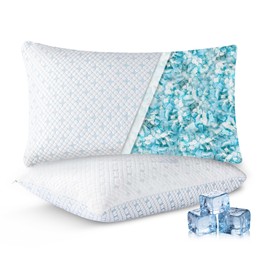 EGOHOME Cooling Pillows Queen Size Set of 2 - Adjustable Shredded Memory Foam Pillow for Sleeping, Bed Pillows for Side, Back, Stomach, Hot Sleepers, with Washable Cover, Supportive, 2 Pack