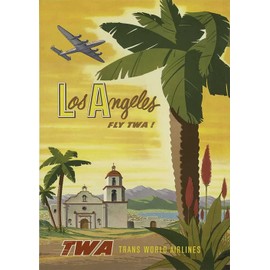 OMG Printing American Usa Travel Los Angeles Fly Twa Airlines Poster/Print/Picture Satin Photo Paper - A4-210mm x 297mm