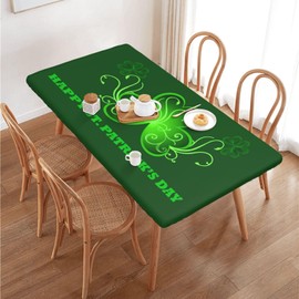 Fiokroo Happy St Patricks Day Tablecloth with Elastic Edge for 4ft Rectangle Table, Table Cloth Washable Table Cover for Kitchen Dining Party Outdoor Picnic Decoration, 48" L X 30" W