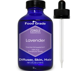 Lavender Essential Oil, Food Grade, for Drinks, Skin, Hair – 100% Pure, Lavender Oil, by Zongle Therapeutics, 4 OZ