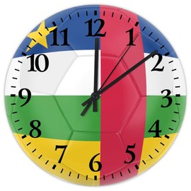 Retro Football Theme Central African Republic Wall Clock Silent Non Ticking America Hispanic Country European Asia Africa Flags Wooden Round Clock for Home Yoga Room Daycare Home Decor 10 Inch
