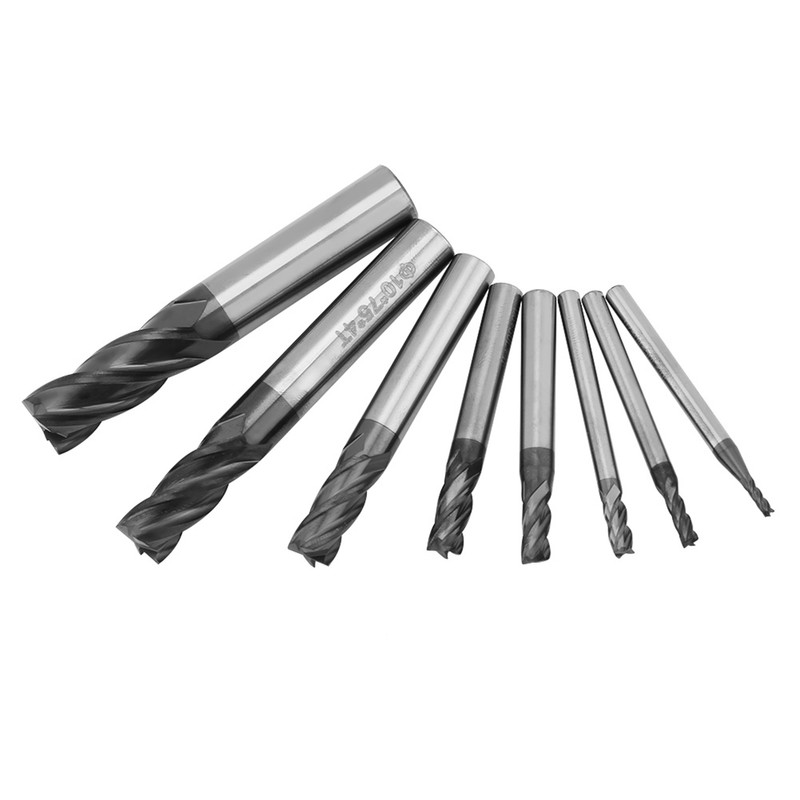 8pcs 2-12mm 4 Flutes Carbide End Mill Set Tungsten Steel