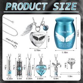 12 Set Small Urn Cremation Jewelry Necklaces for Ashes Stainless Steel Keepsake Urns Memorial Locket Mini Ash Holders Waterproof for Human Adult Female Male Family Loved One(Light Blue)