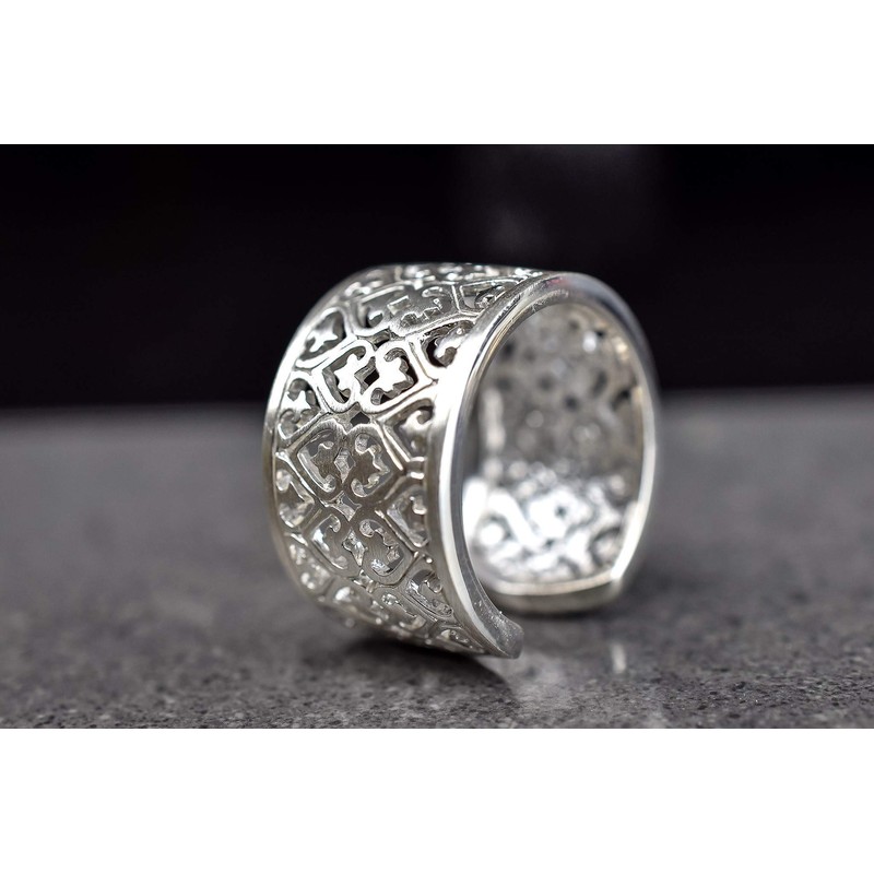 Silver Women's Heart Ring Wide 925 Sterling Size Adjustable Ornament