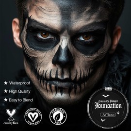 Afflano Face Paint Black, Goth Black Face Paint, Body Colours Black Foundation Half Mat, SFX Special Effects Skeleton Halloween Body Painting Colours, Joker Carnival Clown Cosplay Children's Make-Up