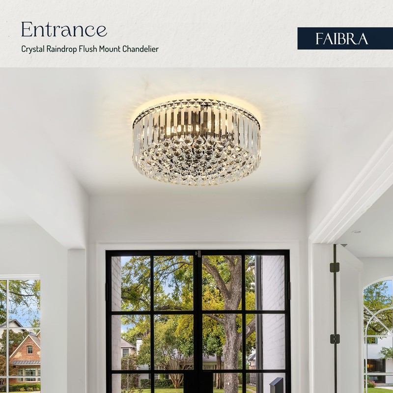 Faibra 17.3" Black K9 Crystal Raindrop Flush Mount Ceiling Light,