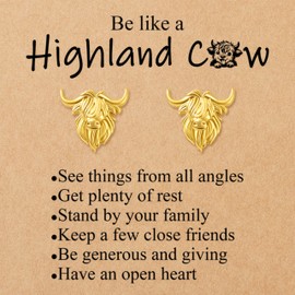 Highland Cow Earrings Gold Western Earrings for Women Hypoallergenic Dainty Mini Highland Cow Jewelry Stud Birthday Christmas Gifts for Women