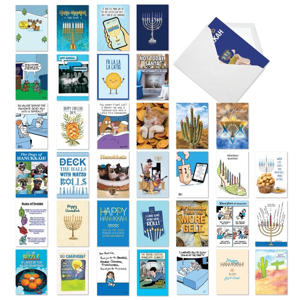 NobleWorks 36 Assorted Box Set Funny Chanukah Greeting Cards w/5