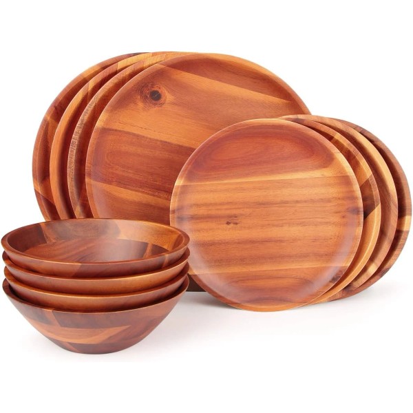 Does not apply Wood Dinnerware Set 12Pcs Acacia Wood Tableware