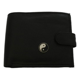 Yin Yang Black Leather Mens Wallet RFID Protection