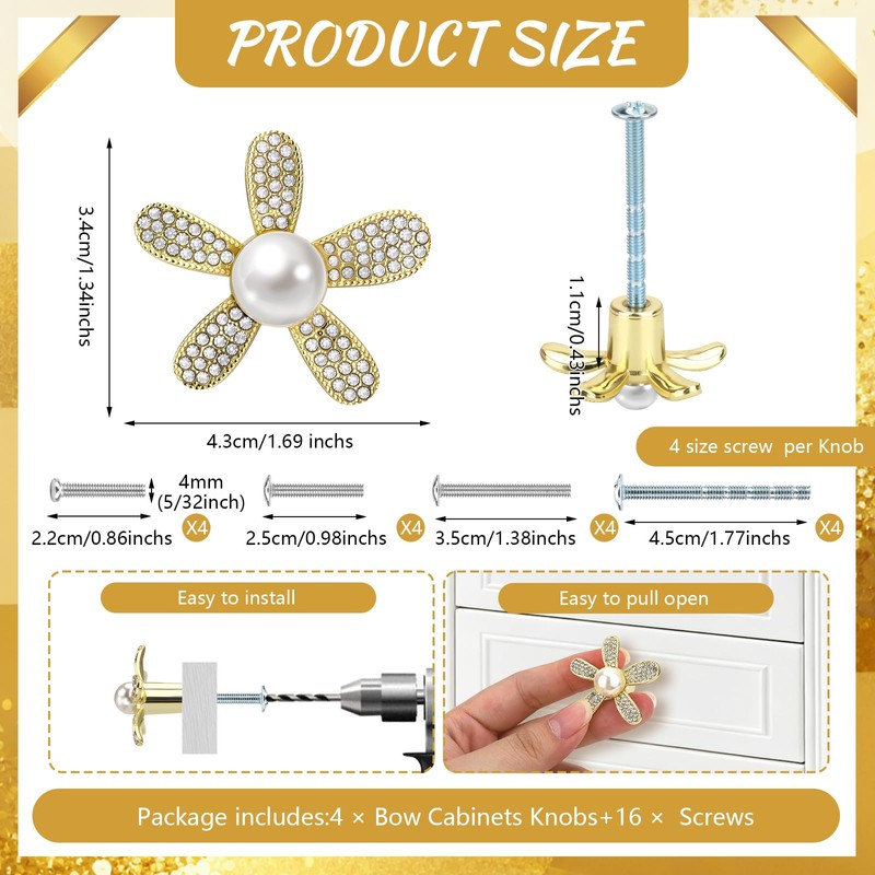 Petal Handles Gold Drawer Knobs Shiny Flower Petal Cabinet Dresser