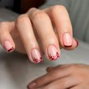 Nude Red Flowers Press on Nails Fake Nails Short Square,Aqinmony
