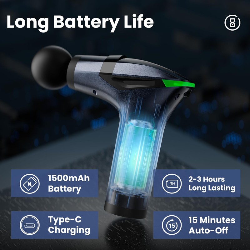 3-in-1 Percussion Massage Gun with Extension Handle, Detachable Muscle Massage