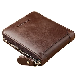 Men's Leather Zip Around Wallet ID Card Window Secure Zipper Bifold RFID