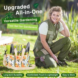 Gardening Tools, Gardening Hand Tools with Durable Shoulder Crossbody Garden Tote Bag Garden Tools Handbag Organizer, 5-Pcs Heavy Duty Rust-Proof Garden Tool Set, Gardening Gifts for Women