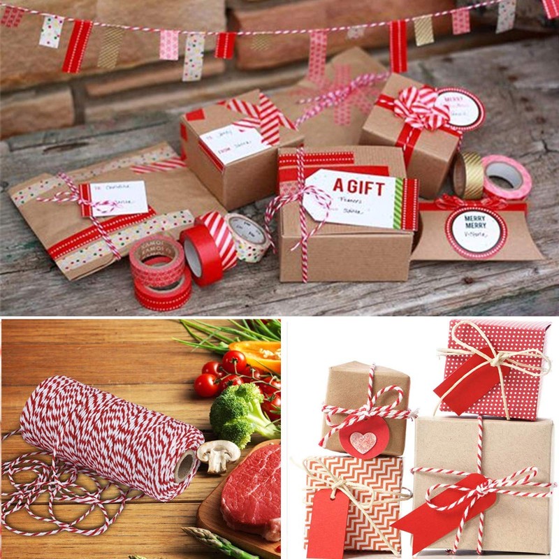 Cotton Bakers Twine String, 100 m Red and White Twine,